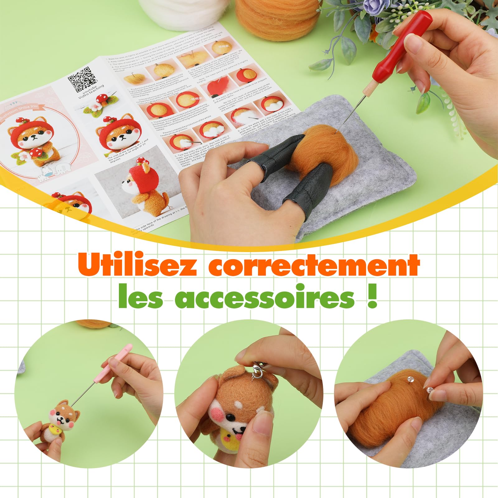Kit De Feutre Aiguilleté pour Débutants, De Laine Comprend 8 Pièces Instructions pour Animaux Outils De Base De Feutre Mat, Et Fournitures