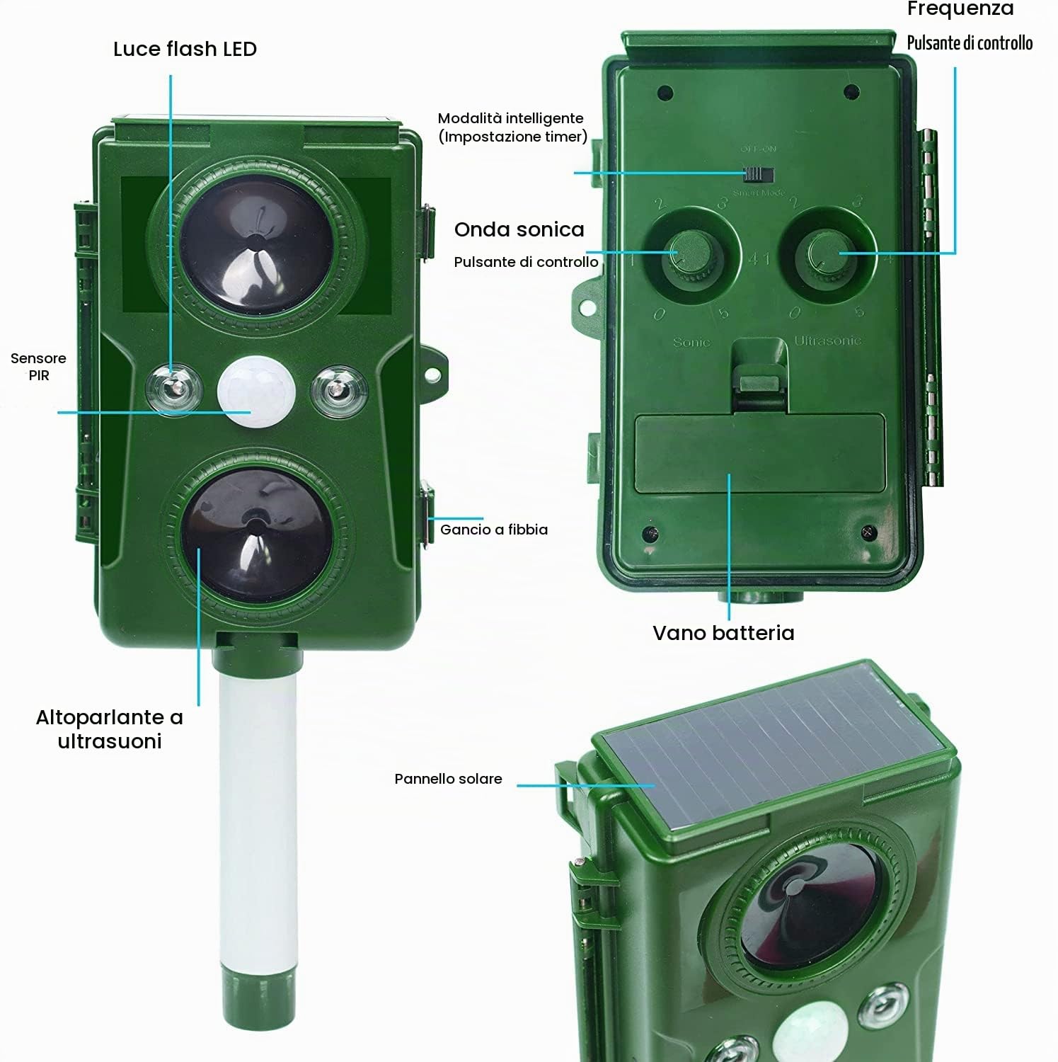2x Repellente per Gatti Repellente Ultrasuoni Frequenza Regolabile Impermeabile energia solare ricarica ultrasuoni Dissuasore per Piccioni/Uccelli/Cani/Gatti/Topi/Volpi