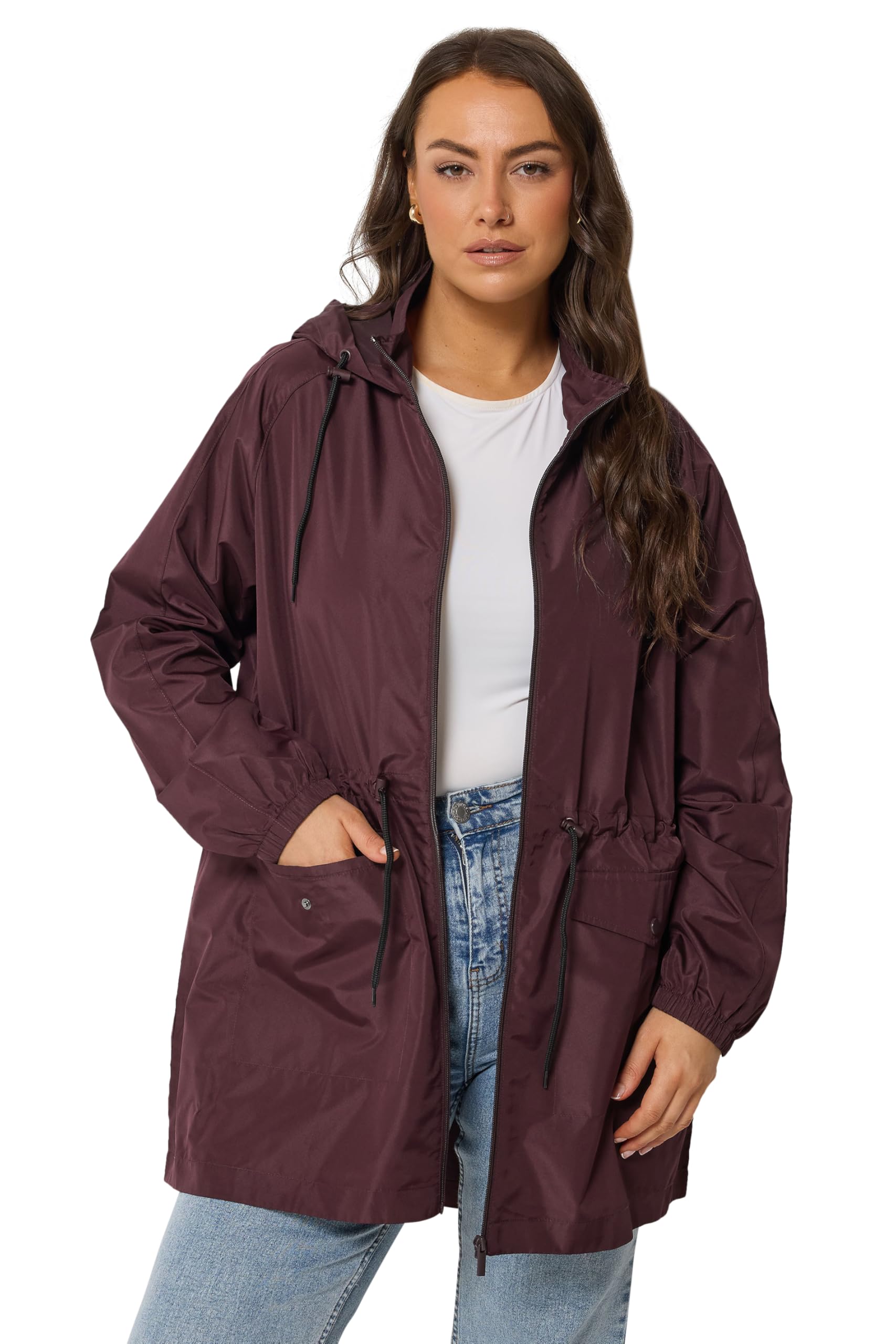 Yours Women's Plum Curve Purple Drawstring Lightweight Parka Jacket - Plus Size Curve