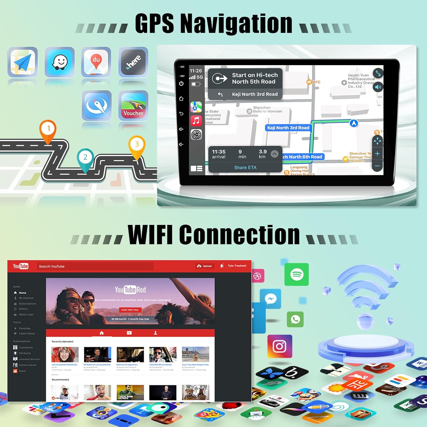 Leadfan Car Stereo Radio for Chevy Chevrolet GMC Buick with Wireless Carplay Android Auto, 10.1" IPS Touch Screen Car Radio Support GPS Navigation Bluetooth WiFi Rear Camera FM Mirrorlink Split Screen