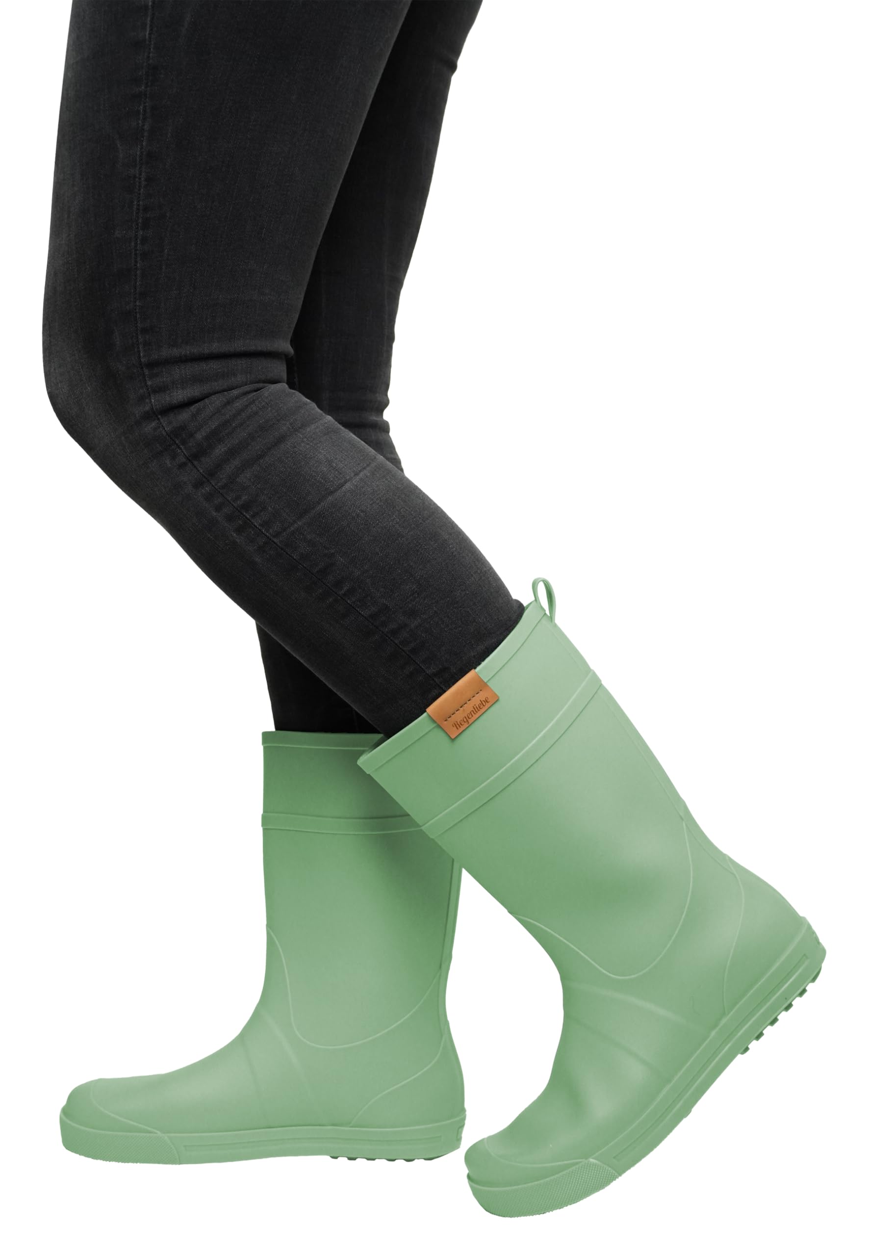 Regenliebe Botas de agua para mujer Summer Rain verde claro medio alto botas de lluvia