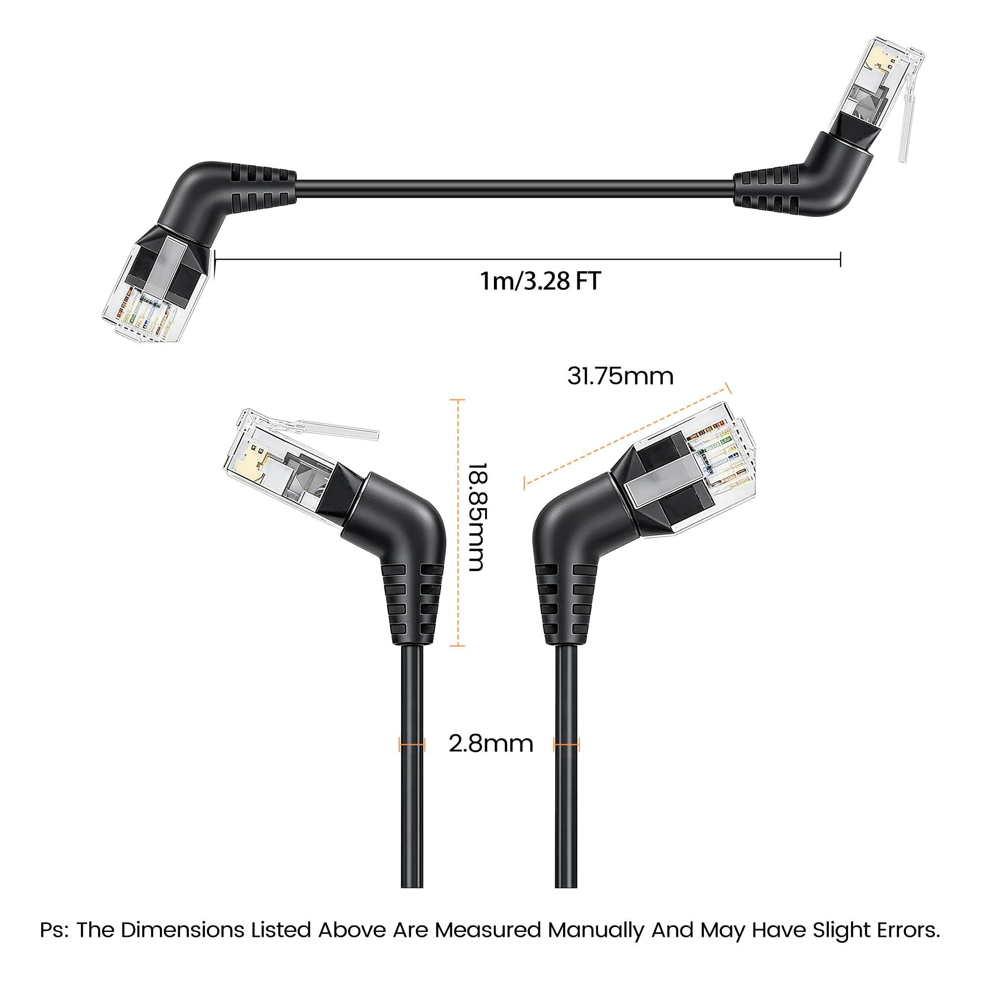 Kabel Ethernet Cat6a 10 Gb/s RJ45 obrotowy kabel Ethernet obracany o 360 stopni RJ45 męski na męski kabel Ethernet do laptopów, routerów, drukarek itp. (1 m)