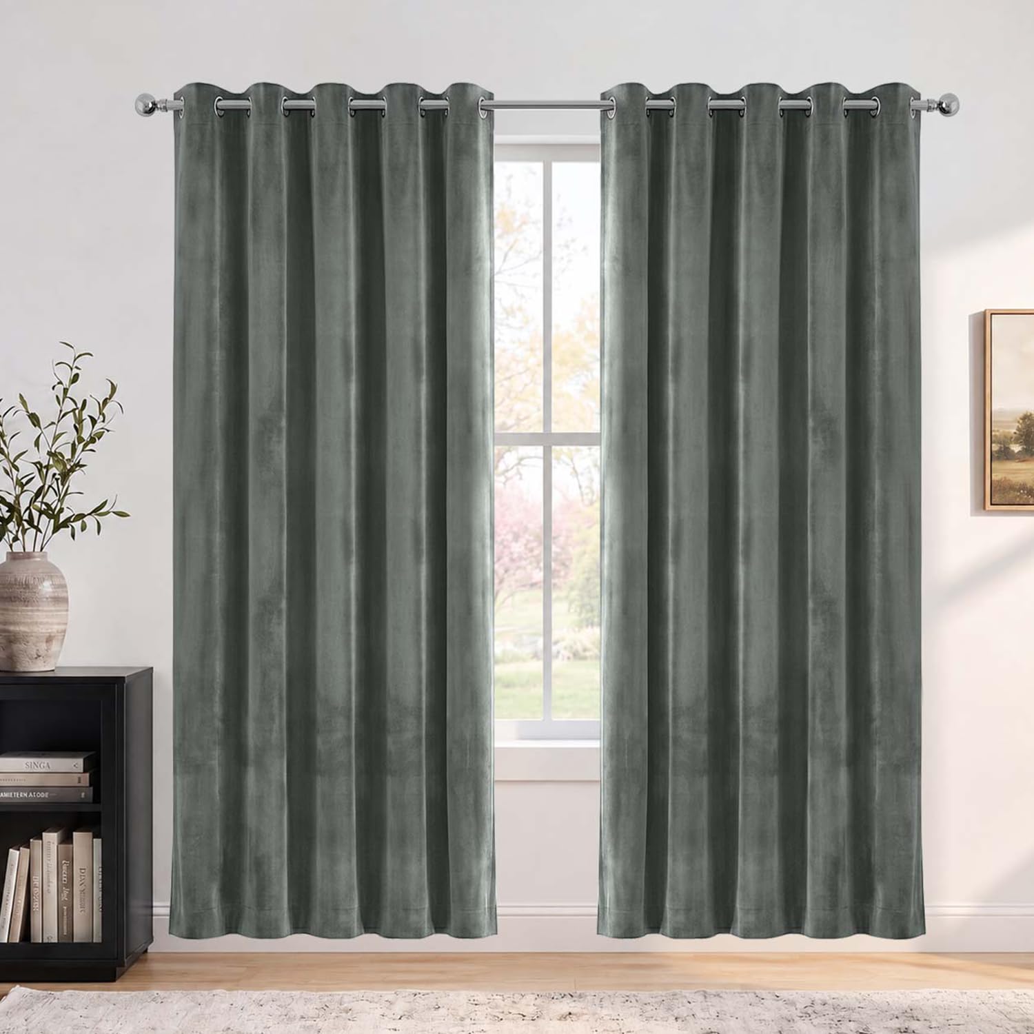 Hafaa Blackout Curtains for Bedroom 66x84 Grey Velvet Curtains 2 Panels