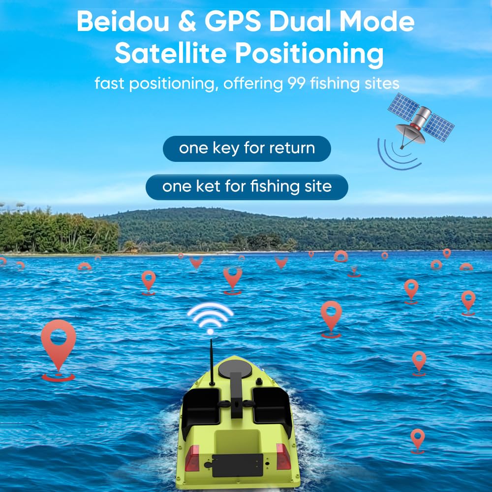 Barca Da Pesca Telecomandata 500m Con GPS E BeiDou, 3 Scatole Esche, Motore Doppio, Batteria 12Ah, Colore Giallo - 5