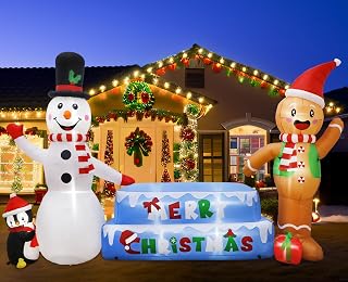 OurWarm 10 FT Inflatable Snowman Christmas Inflatables Outdoor Decorations, Snowman Inflatable Gingerbread Man Christmas Blow Up Yard Decorations with Bright Built-in Led Lights Christmas Decor