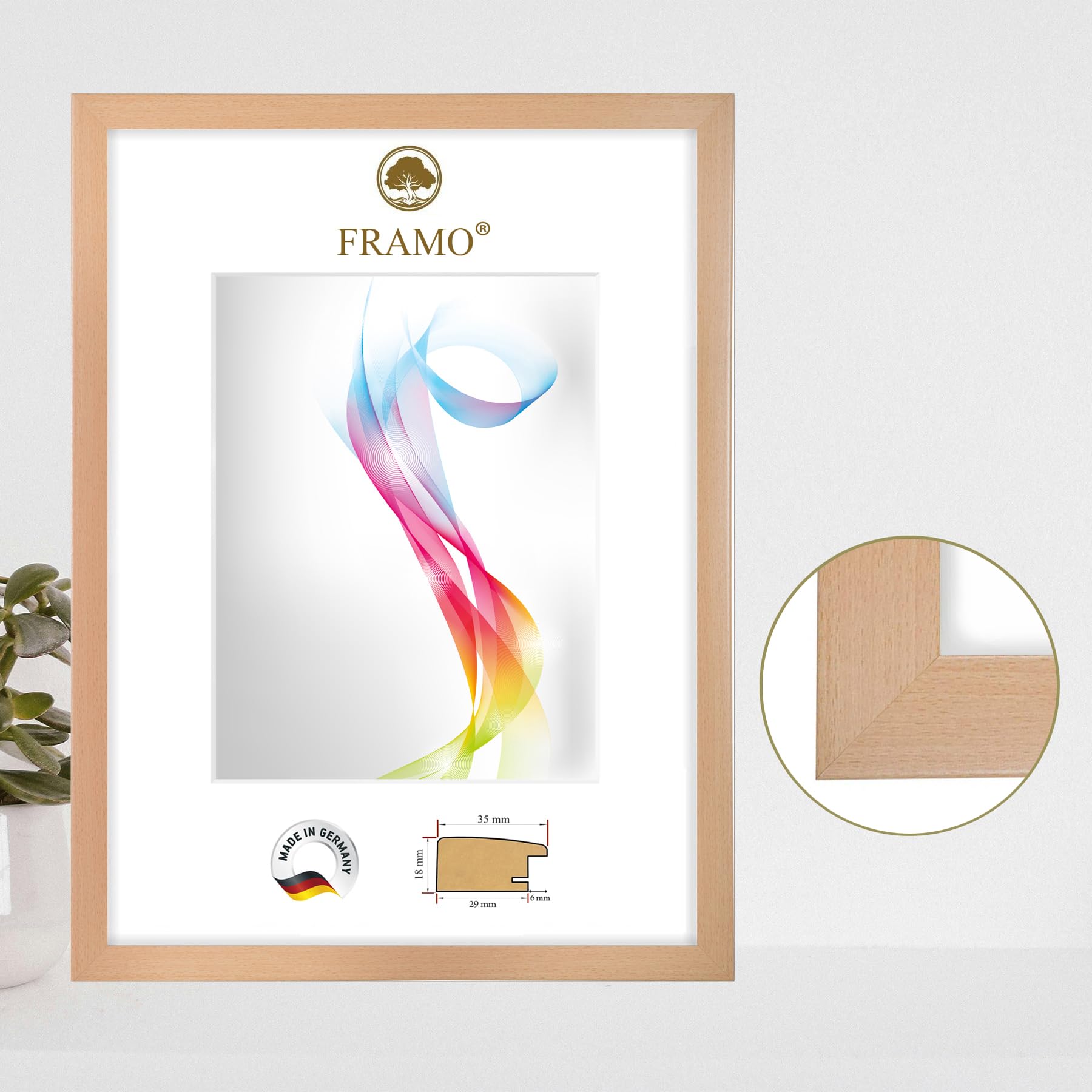 FRAMO Holz Bilderrahmen 70 x 120 cm (Bildmaß) in Buche Natur | Größe wählbar | Rahmen für Poster | Puzzle | Foto collage | Maßanfertigung | Fotorahmen nach maß