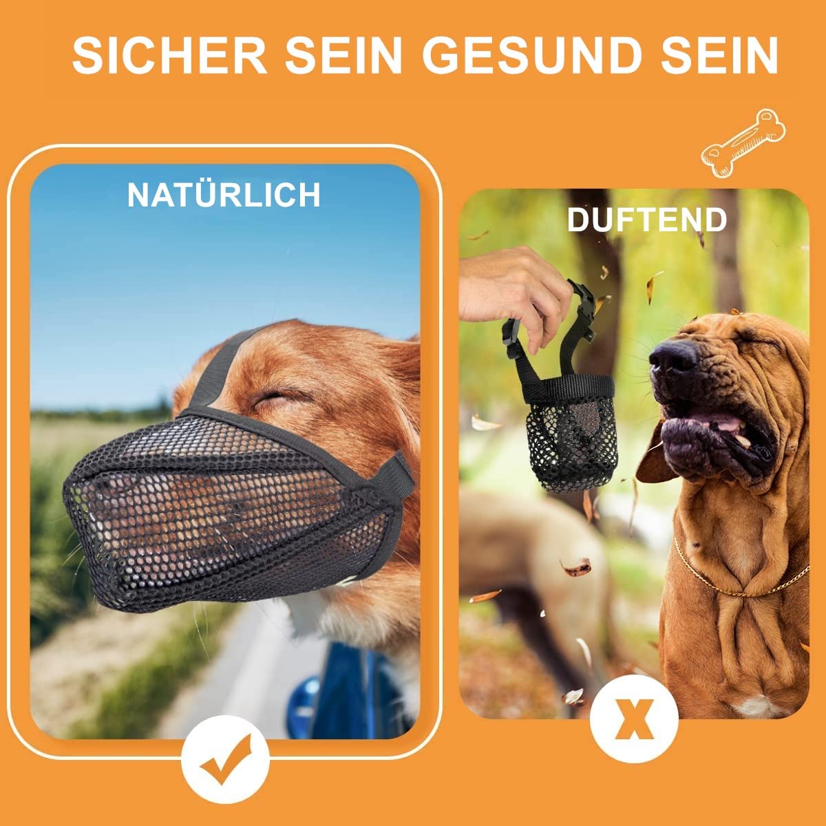 Museruola per Cani Con Rete Arrotondata, Traspirante e Regolabile - per Cani di Taglia Piccola, Media e Grande, Taglia M