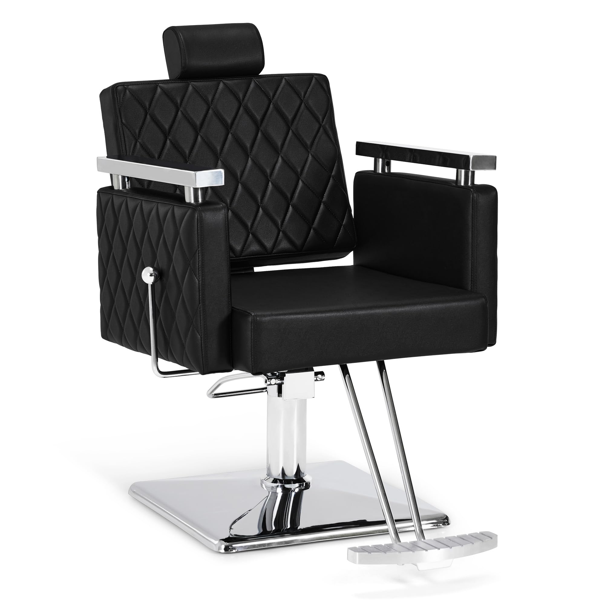 Barberpub Sedia da parrucchiere con poggiatesta inclinabile, con pompa idraulica, girevole a 360°, dispositivo da parrucchiere, regolabile in altezza, sedia per lo styling in PVC, 2073 (nero)