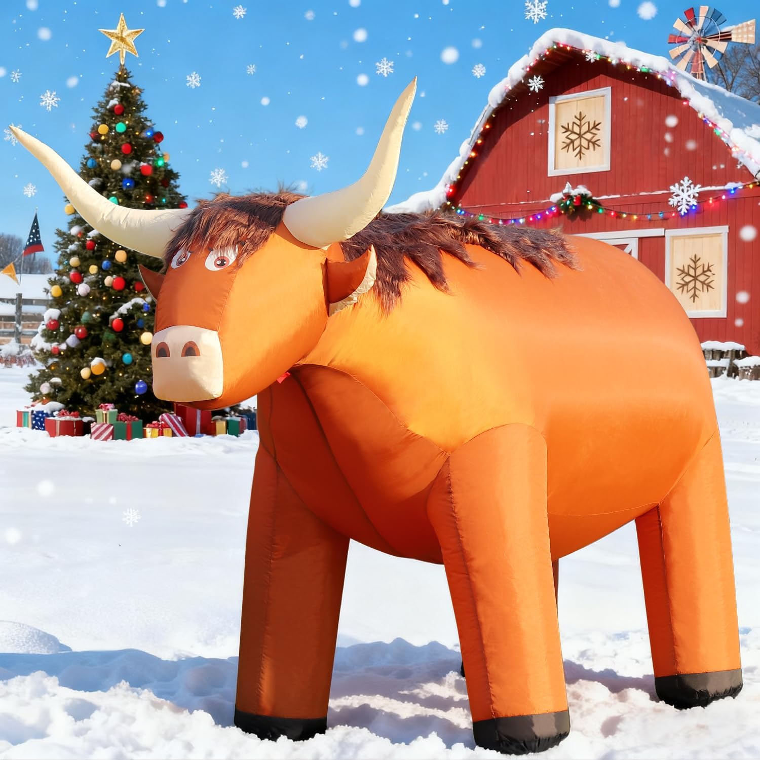 DomKom 8FT Highland Cow Inflatables Christmas Spring, Farm Ranch Blow up Animals Cute Highlander Cattle Calf, Decorations Outdoor Yard Built-in LED Lights Giant Big Large Decor Party Lawn Outside