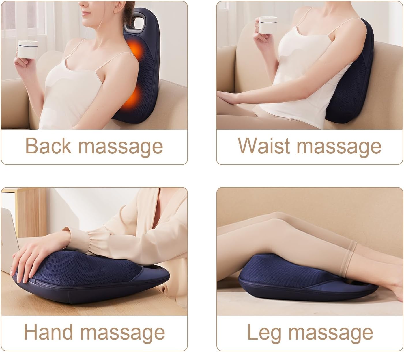 Shiatsu Neck and Back Massager ,With Heating and Bidirectional Rotation Heads ,4D Electric Massage Pillow with 4 Nodes ,Neck Back Shoulder Foot Pain Relief, Portable & Rechargeable, Holiday Gift - Image 7