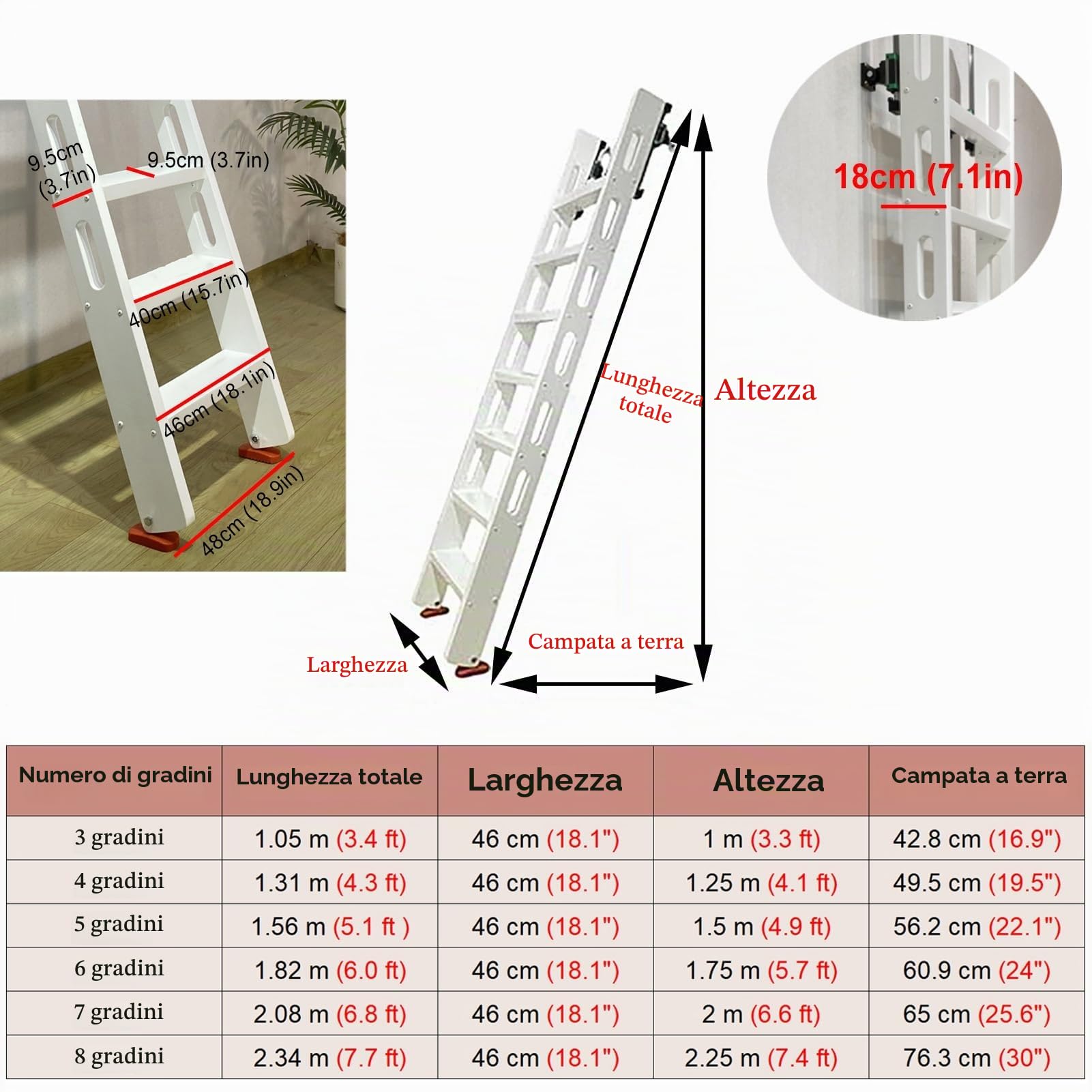 Scala Retrattile per Soffitta con Design Antiscivolo per Accesso a Soppalco e Letto a Castello