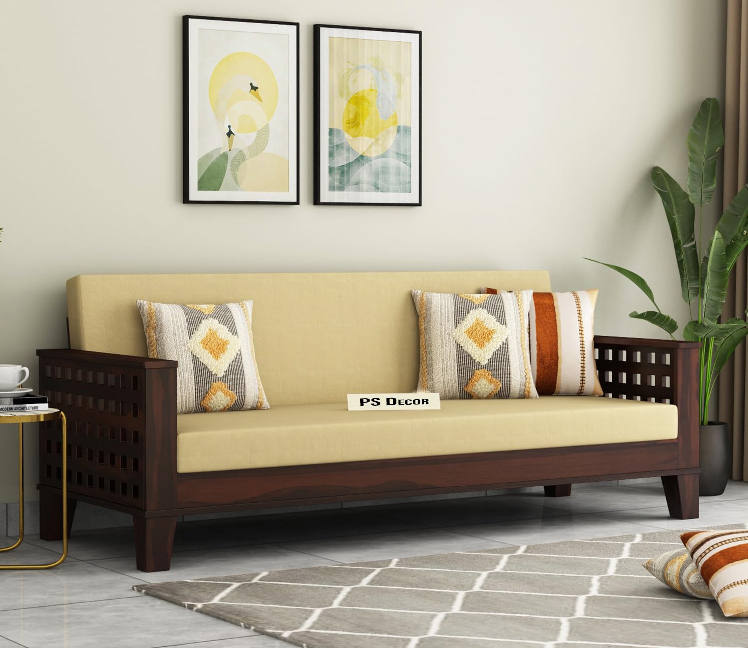 Triventrix Handicraft 3 Seater Solid Sheesham Wooden Sofa Cums Bed for Living Room | Drawing Room | Folding Bed with Mattresses | Wooden Bed (Walnut)-image-36