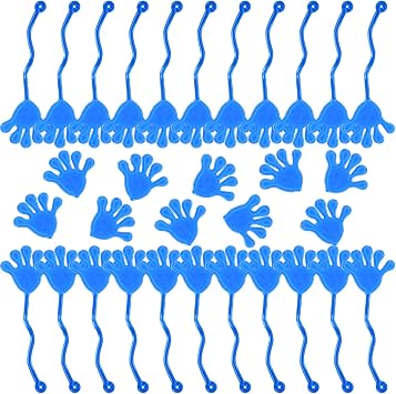 Lunmon 24 Pcs Blue Sticky Hands Bulk Stretchy Sticky Hand Toy Mini Stretchy Hands Fidget Toys for Kids Birthday Party Favors Goodie Bag Stuffers Filler Classroom PrizesHand Shape