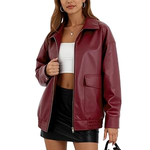 Oversize Leather Jacket Women Faux Motorcycle Coats Bomber with Double Pockets 2025 Fall Winter Fashion Outwear