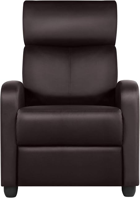 Yaheetech Upholstered Recliner PU Leather Armchair Adjustable Sofa with Protective Footpads Pocket Spring for Living Room Theater Home Brown