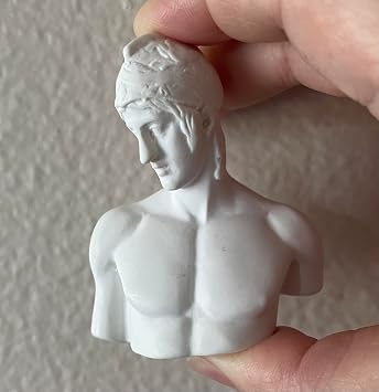 Miniature Blue Achilles Bust Statue, Greek Mythology Warrior, White, 2.8 in H