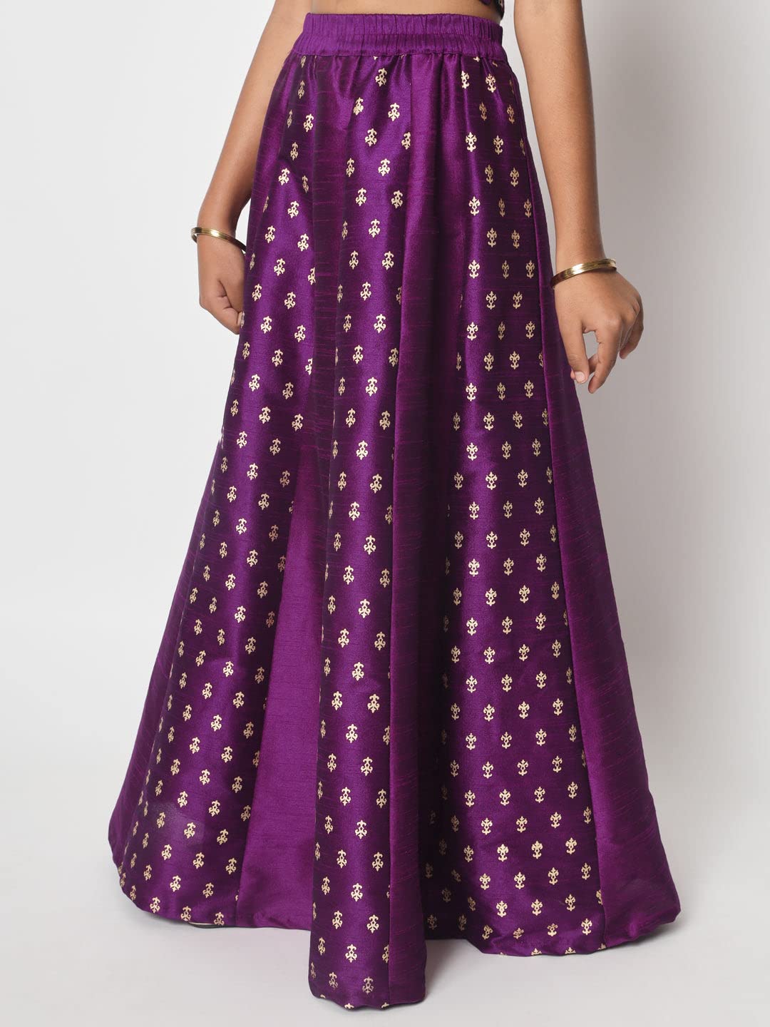 studio rasa Girls Dupion Block Printed Kalidaar Kids Skirt for Wedding Party Festive(GSC12302/11-12_Purple_11-12yrs) 1