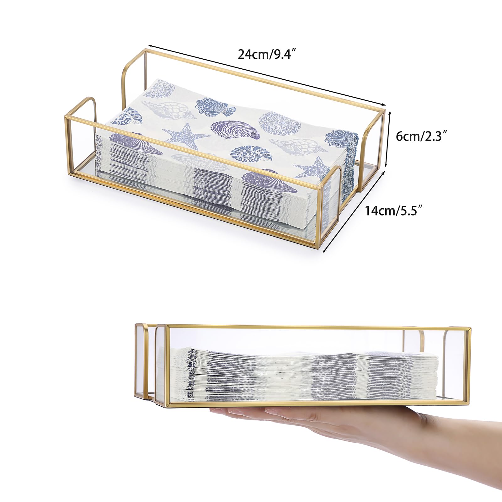 Sumnacon Toallero de papel de cristal dorado, servilletero rectangular para invitados
