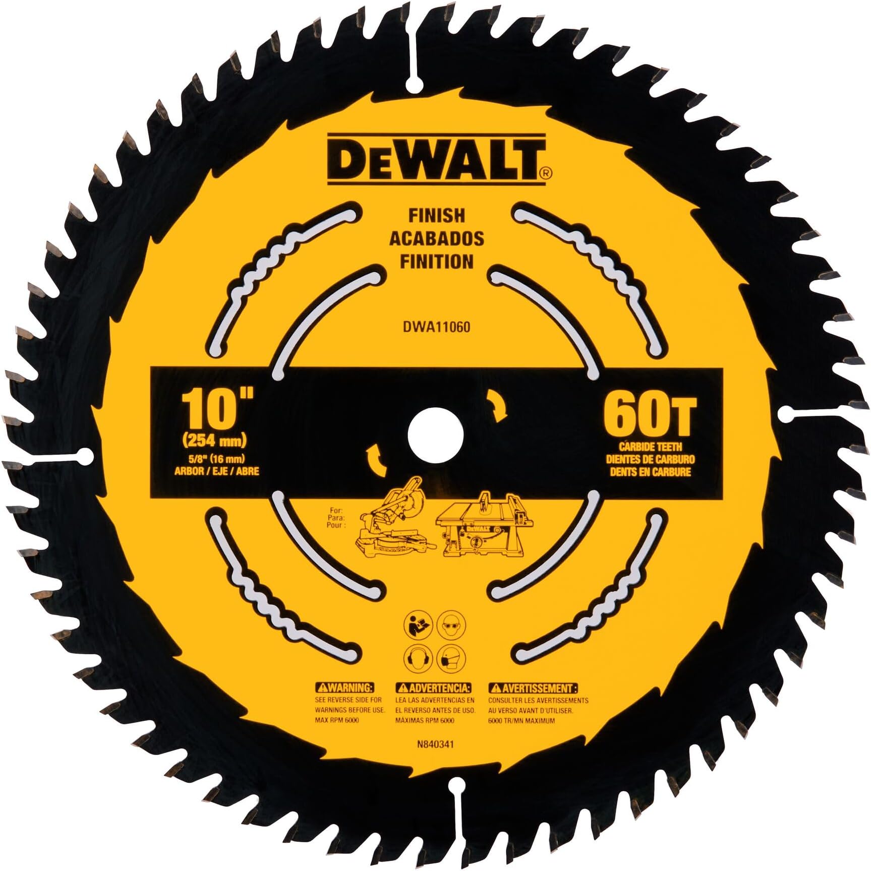Table Saw Blade, 10 in, 60 Tooth, Fine Finish, Ultra Sharp Carbide (DWA11060)