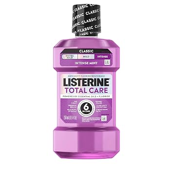 Listerine Total Care Intense Anticavity Fluoride Mouthwash, 6 Benefits in 1 Oral Rinse Helps Kill 99% of Bad Breath Germs, Prevents Cavities, Provides 360 Clean*, ADA-Accepted, Intense Mint, 250 mL