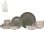 Sango Resona Moss 16-Piece Stoneware Dinnerware Set with Round Plates and Bowls, Green