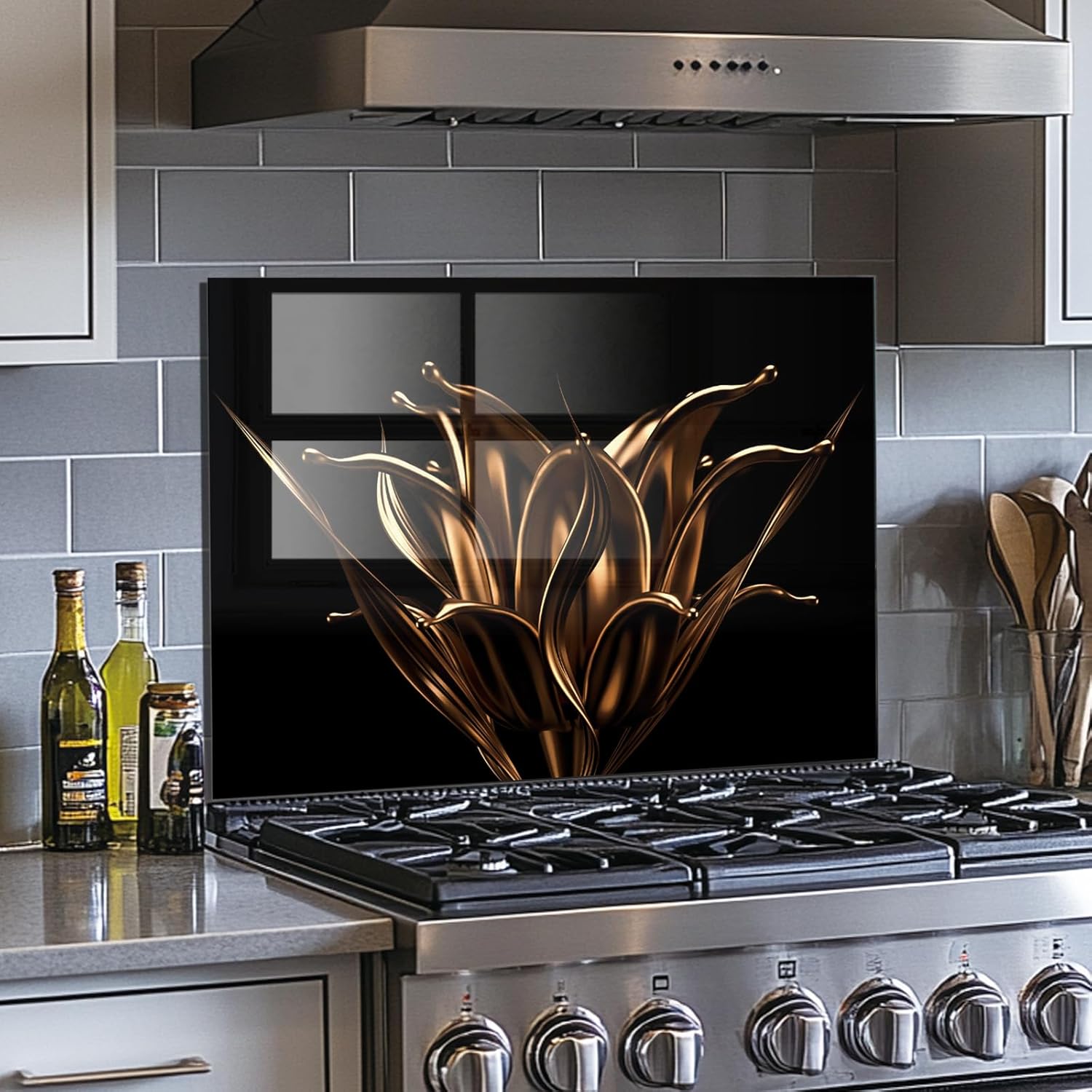 Evgosm Tempered Glass Backsplash for Kitchen, Flowers Stove Splashback, Glass Backsplash, Used for Kitchen Wall Protection and Decoration, Easy to Install and Clean. (30x16'')