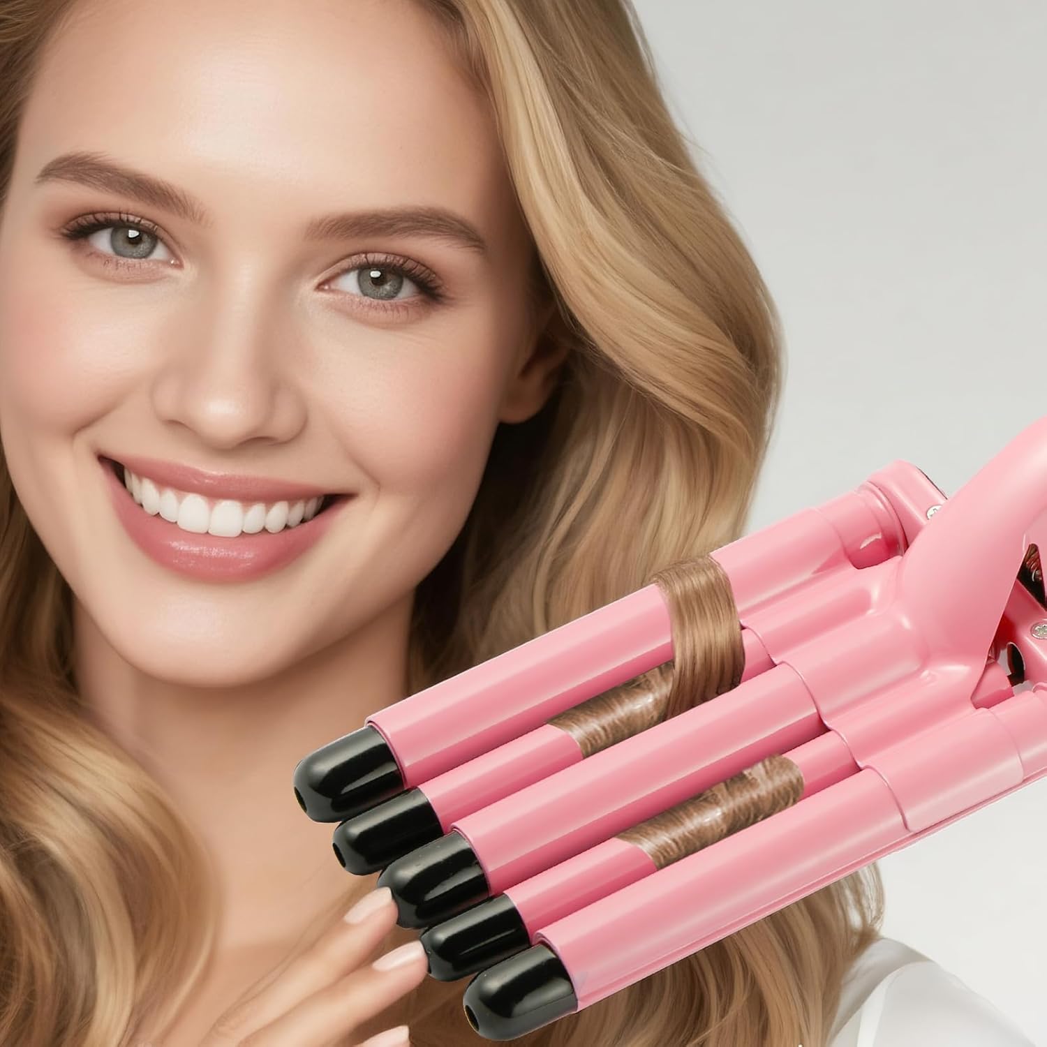 Hair Curling Iron 5 Barrel Hair Crimper 16mm Curling Wand Two-Gear Temperature Adjustable Ceramic Curler Curling Iron Waver with Heat Resistant Gloves