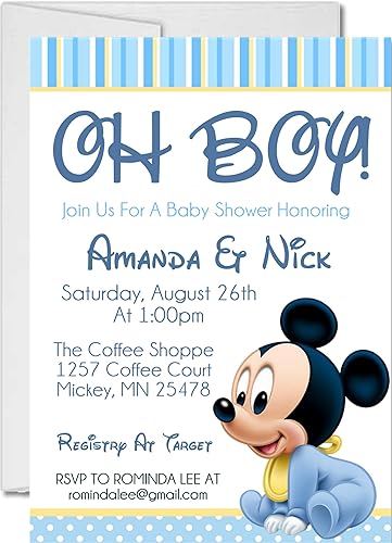 Invitaciones de Baby Shower con sobres de Mickey Mouse