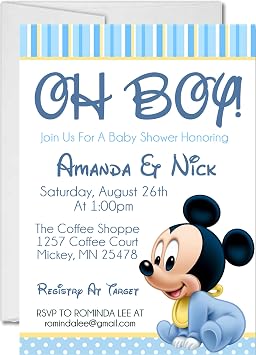 Mickey Baby Shower Invitations for Boys, Personalized, Set of 12