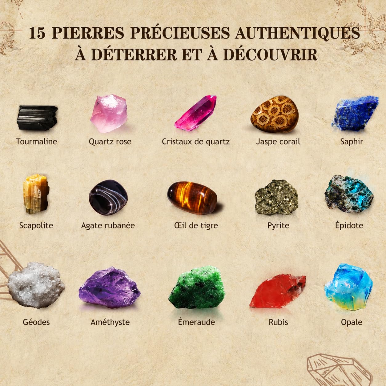 Mon Premier Kit De Fouille De Pierres Précieuses pour Enfant | Déterrez 15 Pierres Précieuses Et Cristaux Authentiques, Kits Excavation pour Garçon et Fille