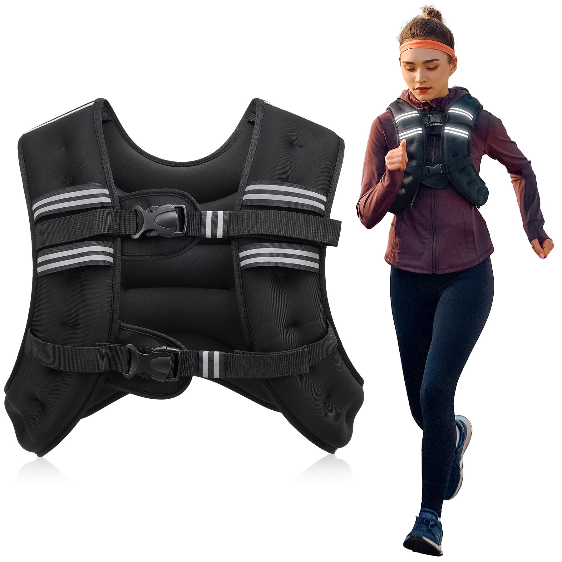 ZELUS Gilet Zavorrato 5,5/7,3/9 kg per Uomo e Donna, Giubbotto Zavorrato con Striscia Riflettente e Marsupio per Allenamento Corsa Cardio in Palestra a Casa