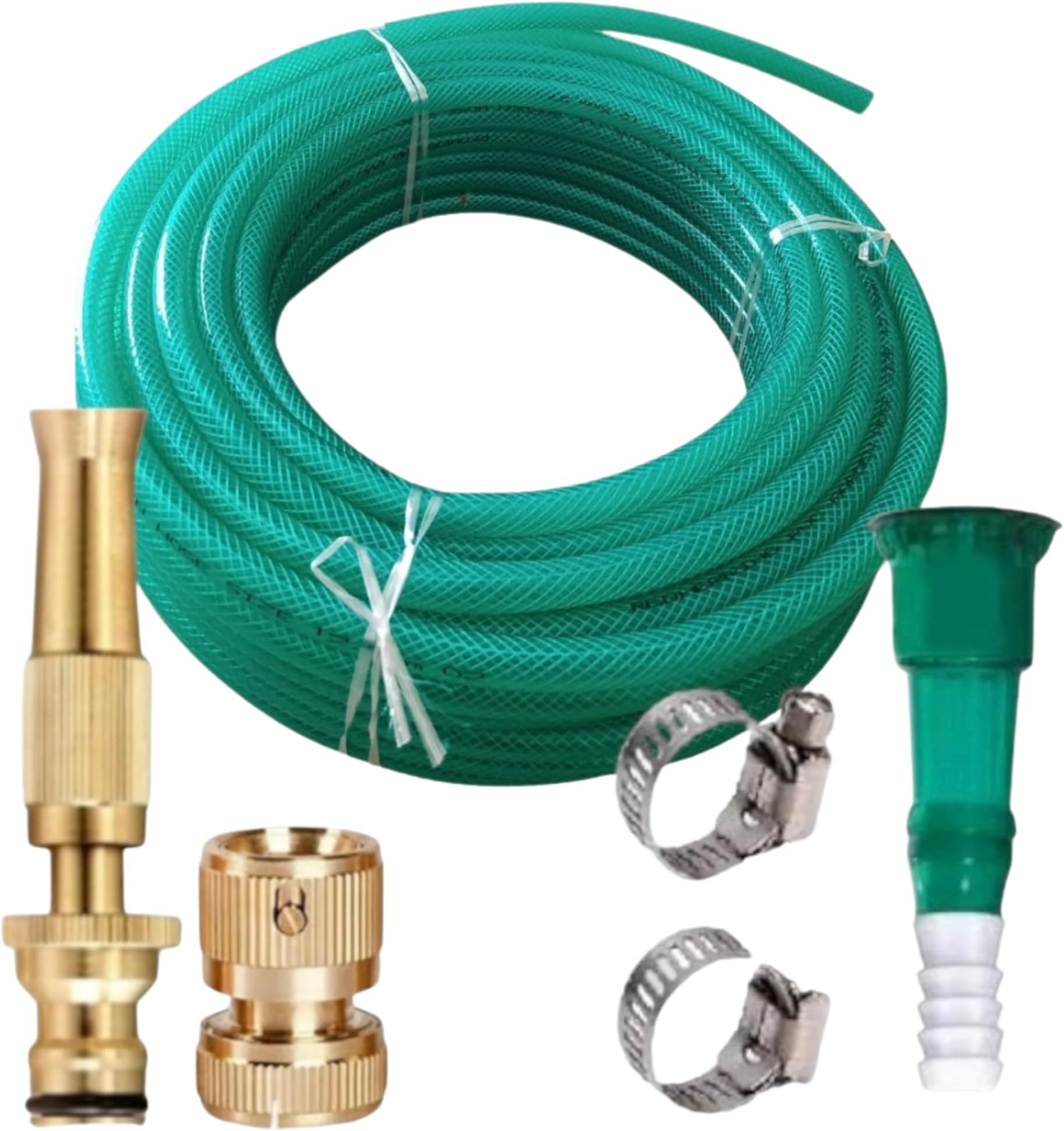 RedHerring Heavy Duty Expandable Garden Hose Flexible Water Pipe with Double Latex Core Metal Nozzle Water Spray Gun Braided Outer Layer Small No Kink Hose (Florescent green) (20 Meter)