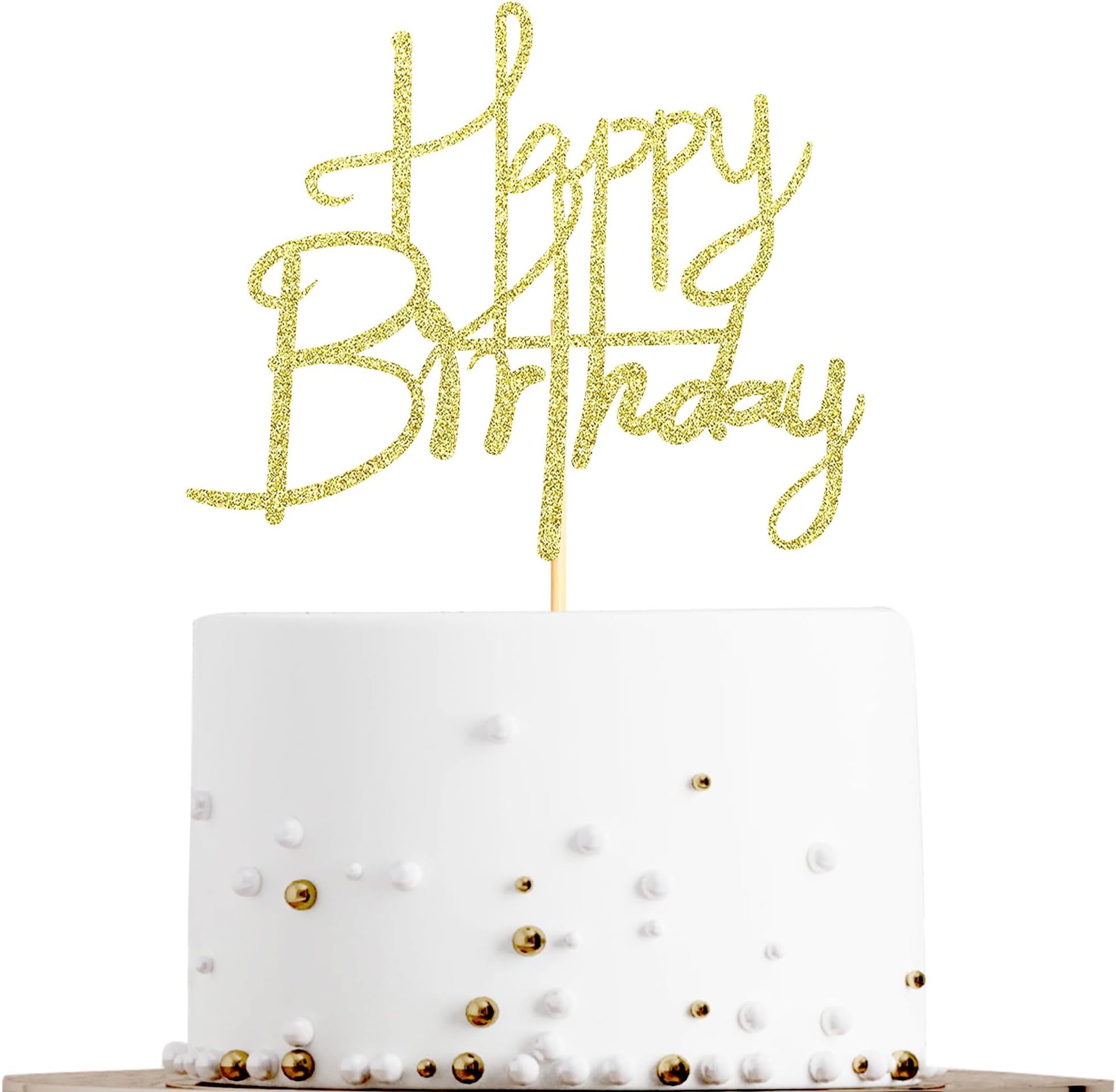 Sotpot Happy Birthday Cake Topper Gold Glitter Happy Birthday Cake Decoration for Anniversary Party Cake Decorations Supplies