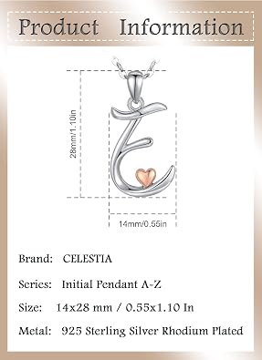 CELESTIA Birthday Gifts Ideas Sterling Silver Initial Necklace & Initial Earrings Studs Letter E Necklaces for Women Monogram Pendant Alphabet Heart Initial Jewelry
