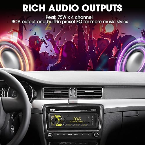 Miniatura 6 de Radio de coche Bluetooth de un solo din: sistema estéreo de coche multimedia para camión con FM AM USB carga USB AUX 300W salidas APP Control