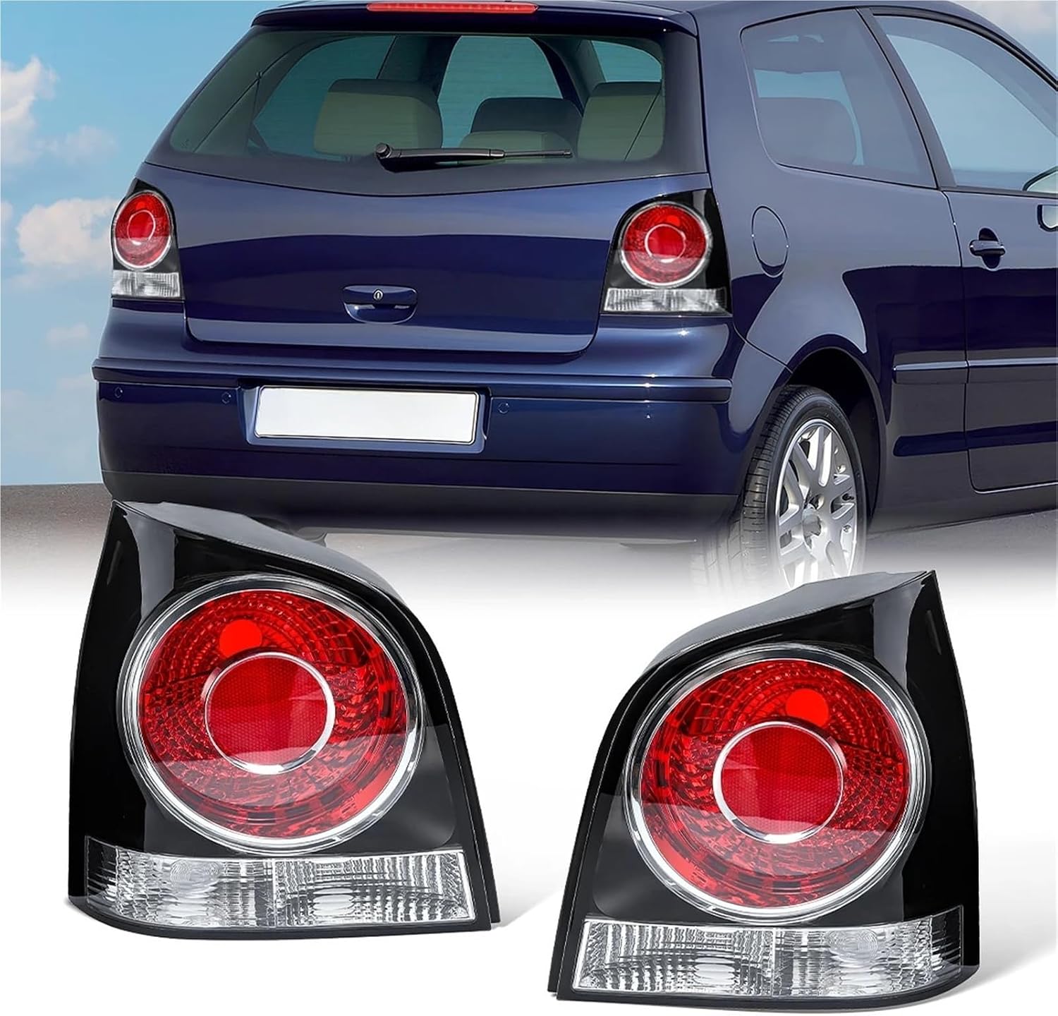 Black/Red Tail Lamp Rear Brake Light Compatible with VW Polo Hatchback 2006-2010 Assembly Without Bulb(Only Right Black)