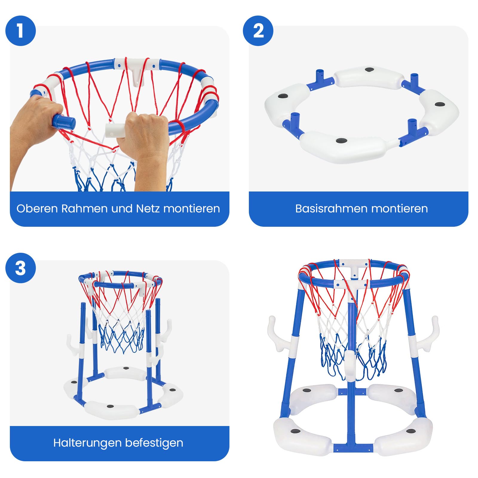 Schwimmender Pool-Basketballkorb, geeignet für Kinder und Erwachsene, inklusive 4 Poolbällen und Einer Luftpumpe, aufblasbares Basketball-Spiel für den Pool Pool-Spielzeug-Basketballkorb