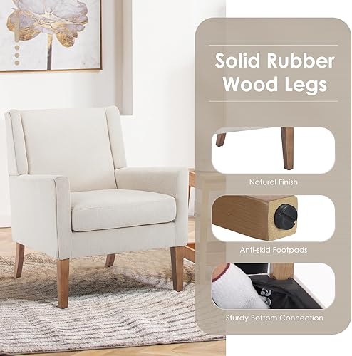 Miniatura 4 de COLAMY Silla moderna de ala para sala de estar, sillón tapizado de tela, sofá individual con asiento de salón y patas de madera para