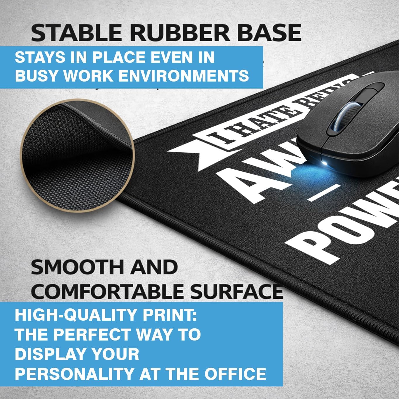 Funny Mouse Pad Set of 2, Rubber, Black, Non-Slip for Office, 9.5 x 7.9 Inch, I Hate Being Awesome Power Station Design, Rectangular, Standard image 3