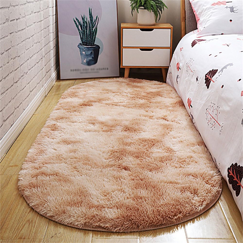 Tapis ovale beige tie-dye grand salon et chambre moderne doux à poils longs