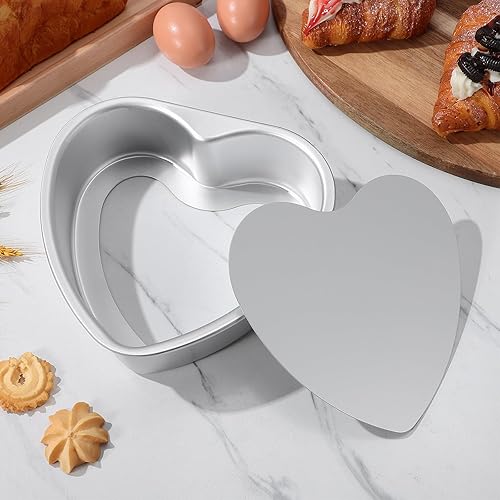 Miniatura 9 de Luxshiny Molde para pastel de corazón de 8 pulgadas, molde en forma de aluminio con parte inferior extraíble para magdalenas, hornear chocolate