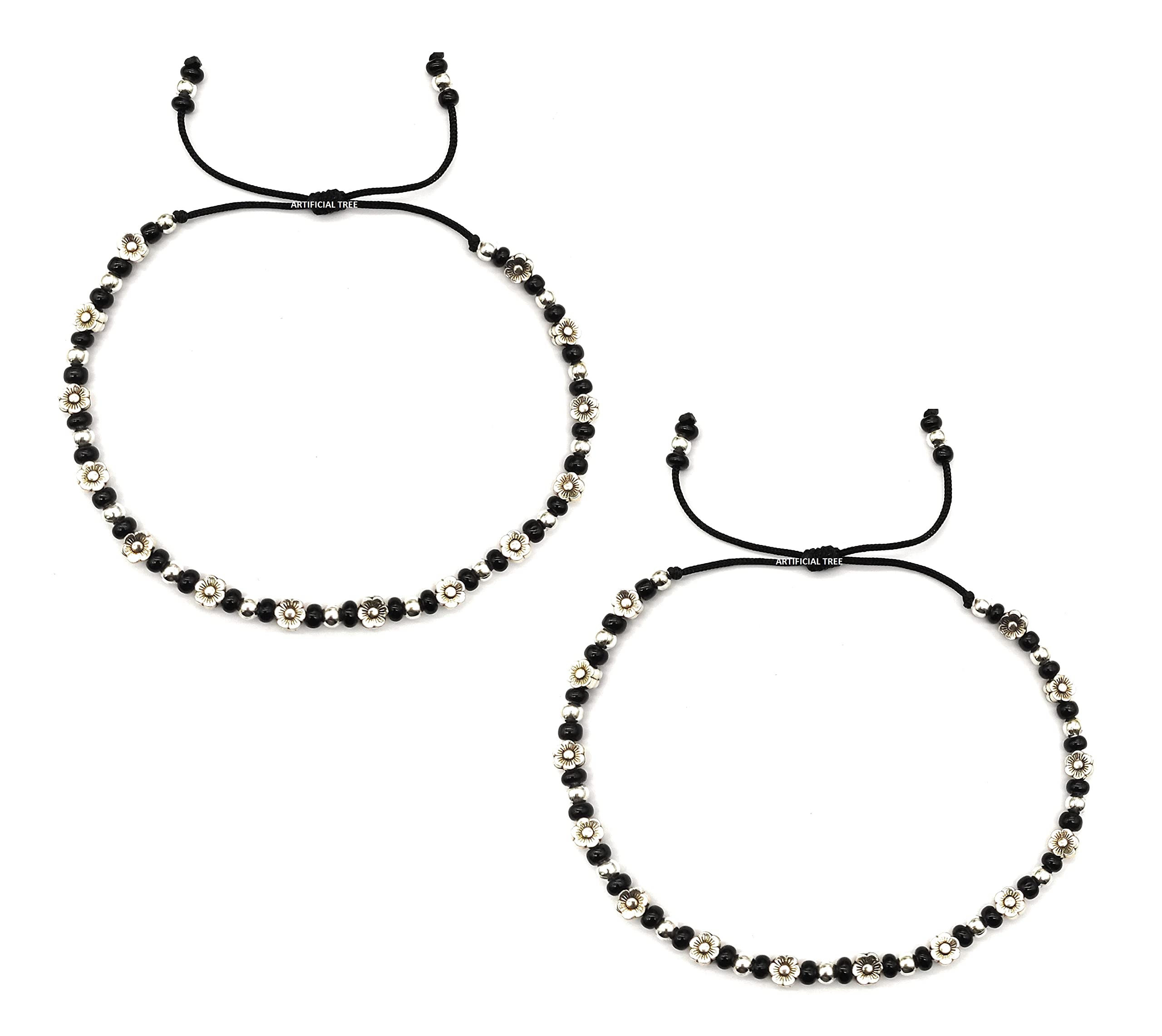 ARTIFICIAL TREE German Silver FLOWER Charms Black Thread Adjustable Nazariya Anklets | Nazar Battu | for Women and Girls (AT ANK 062) (B0C4G56PY5) Amazon Price History, Amazon Price Tracker