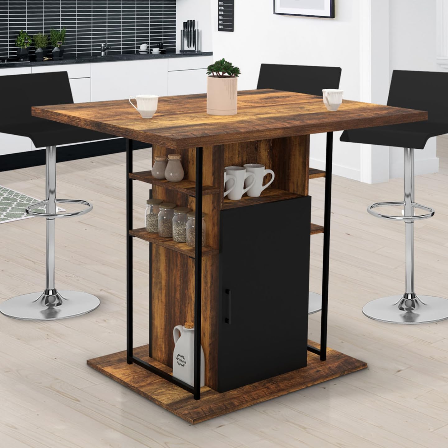 IDMarket - Ilot Central UGO 110 cm Bois Noir et Effet Bois foncé Hawkins avec rangements Design Industriel
