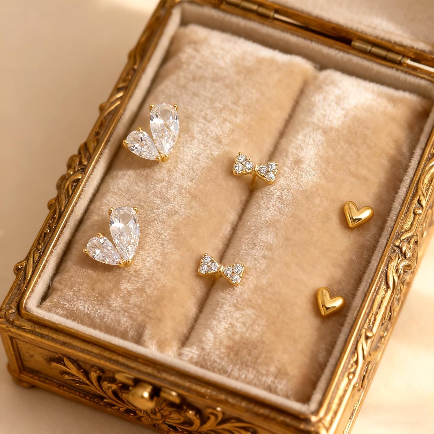 Sonateomber Heart Bow Rhinestone Earrings Set for Women, 3 Pairs Small Cute Cubic Zirconia Crystal Stud Bowknot Cartilage Earings Prom Everyday Accessories Fashion Jewelry Gift - Image 6