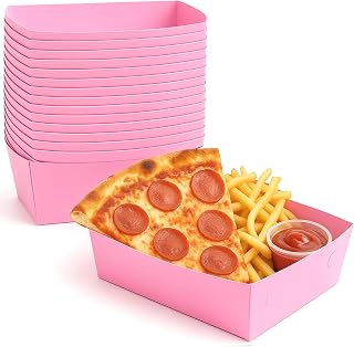 25 Pcs Paper Food Tray 4 lb Large Food Boats Nacho Plates Disposable Serving Snack Trays Large Paper Trays Boat for Nachos, Hotdogs, Tacos, Fries (Light Pink)