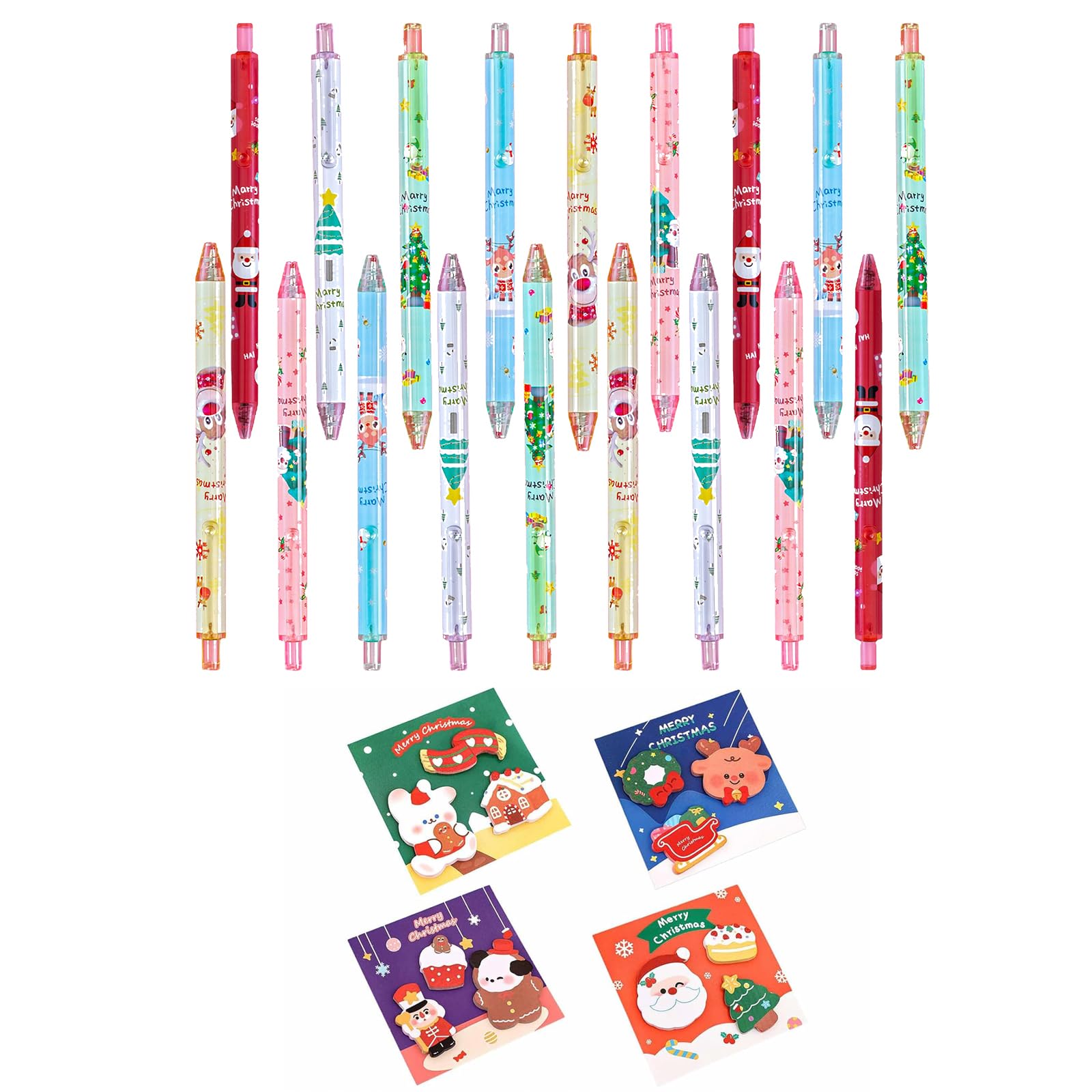 12 Stück Weihnachts-Kugelschreiber + 4 Haftnotizen Set, Festliches Schreibset für Büro, Haushalt & Geschenkzwecke