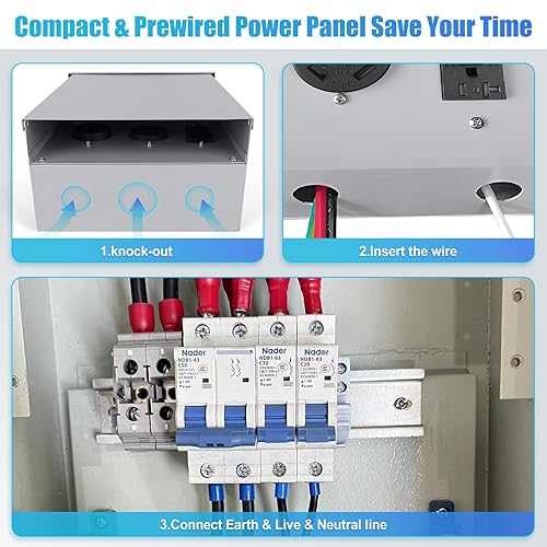 Miniatura 5 de Panel de toma de corriente temporal, 20, 30, Receptáculo de caja de interruptor eléctrico con pedestal de 50 amperios RV con disyuntor, precableado