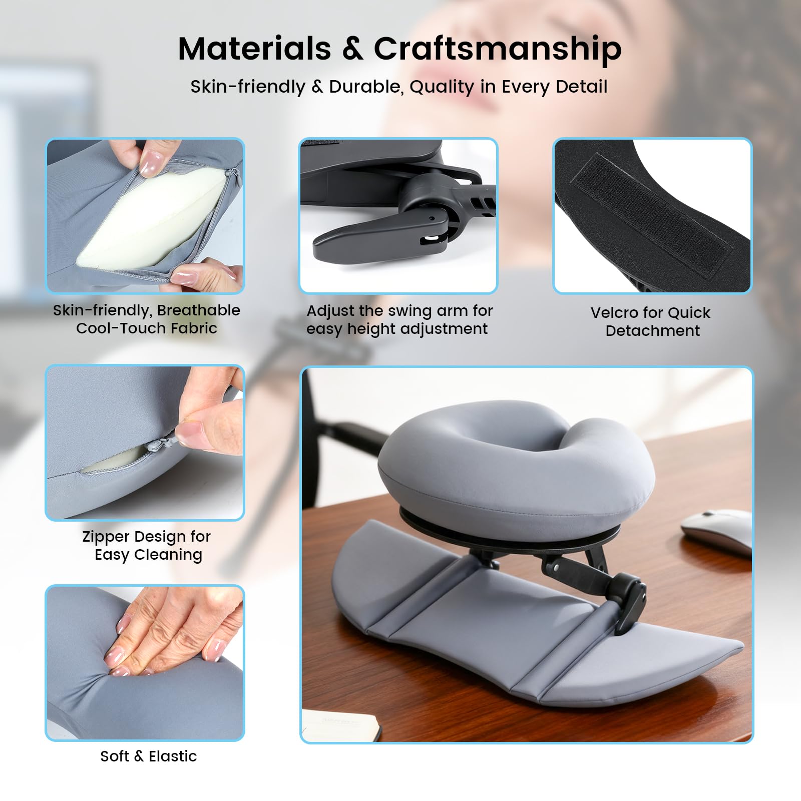 Almohada de espuma viscoelástica de apoyo inteligente, almohada de masaje ajustable, almohada ergonómica multiusos para siestas de oficina, viajes, reposacabezas reclinable, portátil (almohada azul