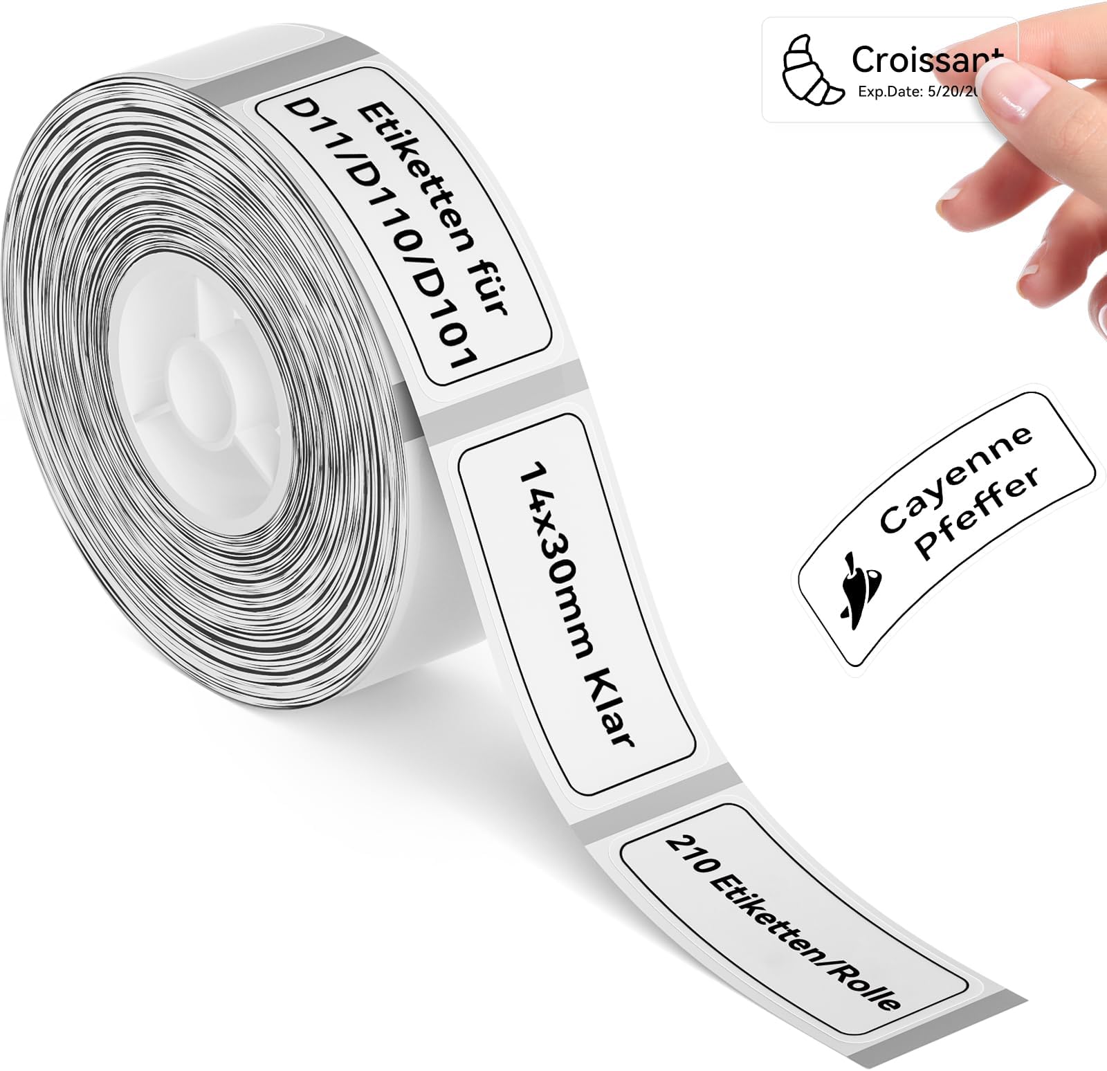 NIIMBOT Labels for D110 D11 D101 Label Printer, 14 x 30 mm, 210 Labels/Roll, 1 Roll Self-Adhesive Label Tape, Sticker Label Tape for Home, Office, School, Transparent