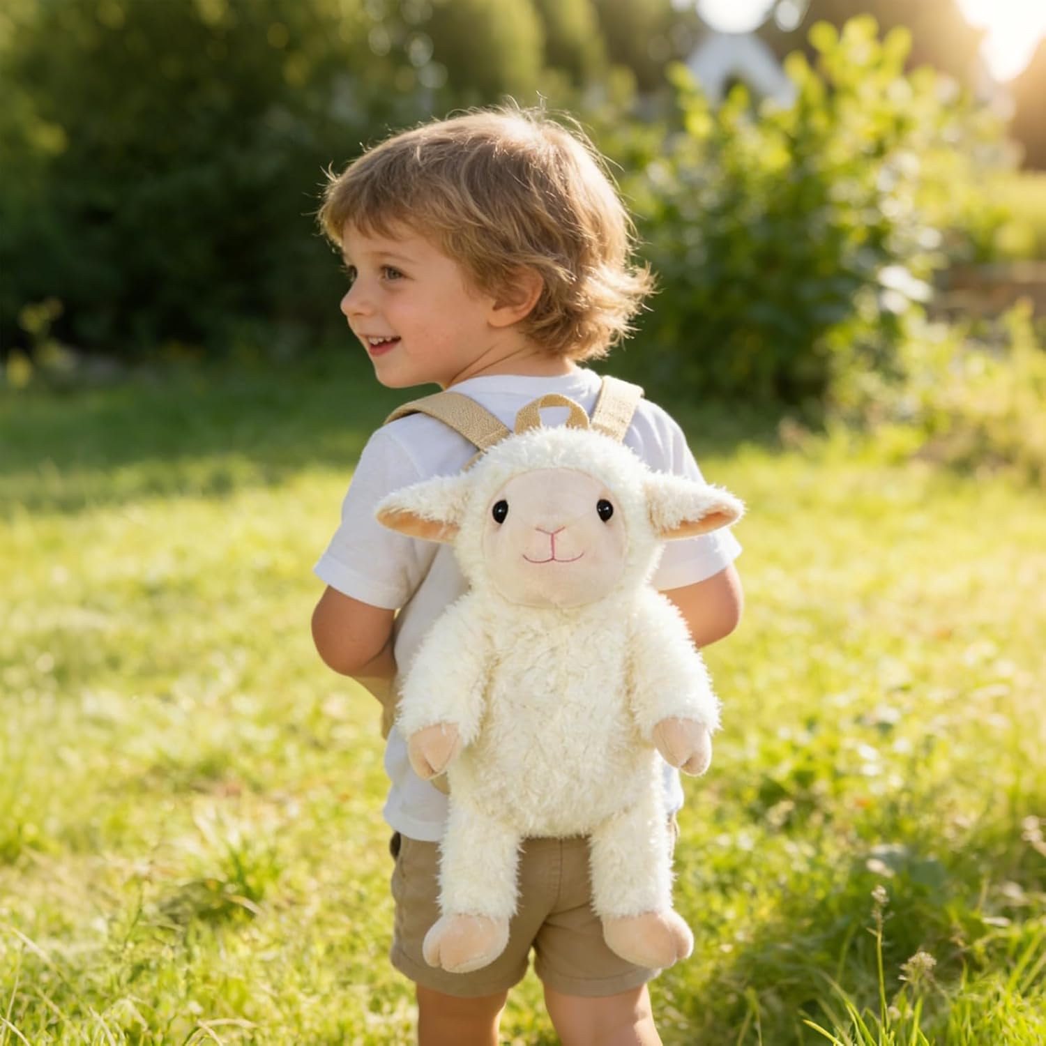 Cute Sheep Plush Backpack for Toddlers - 3D Stuffed Animal Lamb Daypack, Soft Huggable Toy Bag with Adjustable Straps for Kids, Boys & Girls Birthday Easter Gift (Lamb)